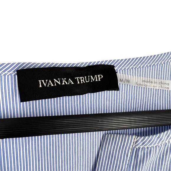 Ivanka Trump Womens Medium Blue White 3/4 Sleeve Pleated Sleeve Blouse Shirt Top - Picture 2 of 9